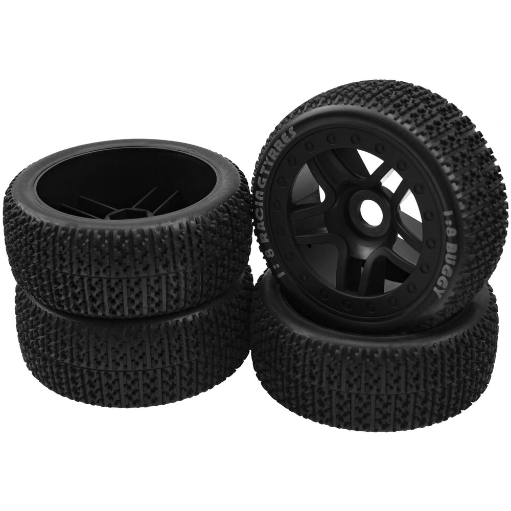HIRCQOO 17mm Hex Hub 4.40''OD Rubber Tires & Plastic Wheel Rim w/Foam Compatible with 1/8 Arrma Python Kraton Redcat Kyosho Traxxas Sledge Losi HPI 1/8 Off-Road RC Buggy (T Style)