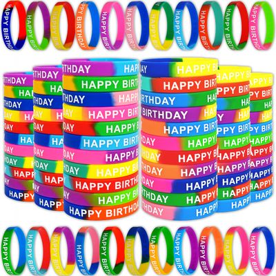 Neureyte 176 Pieces Birthday Rubber Bracelets (22 Styles),Bulk Colored Silicone Wristbands for Students Teachers Classroom Reward Gifts, Birthday Decorations Party Favors Supplies