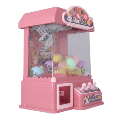 Janzoom Mini Doll Claw Machine, Improve Eye Hand Coordination 10 Eggshell Music Doll Grabber Machine Toy Interactive 20 Coins for Family Party (Pink)