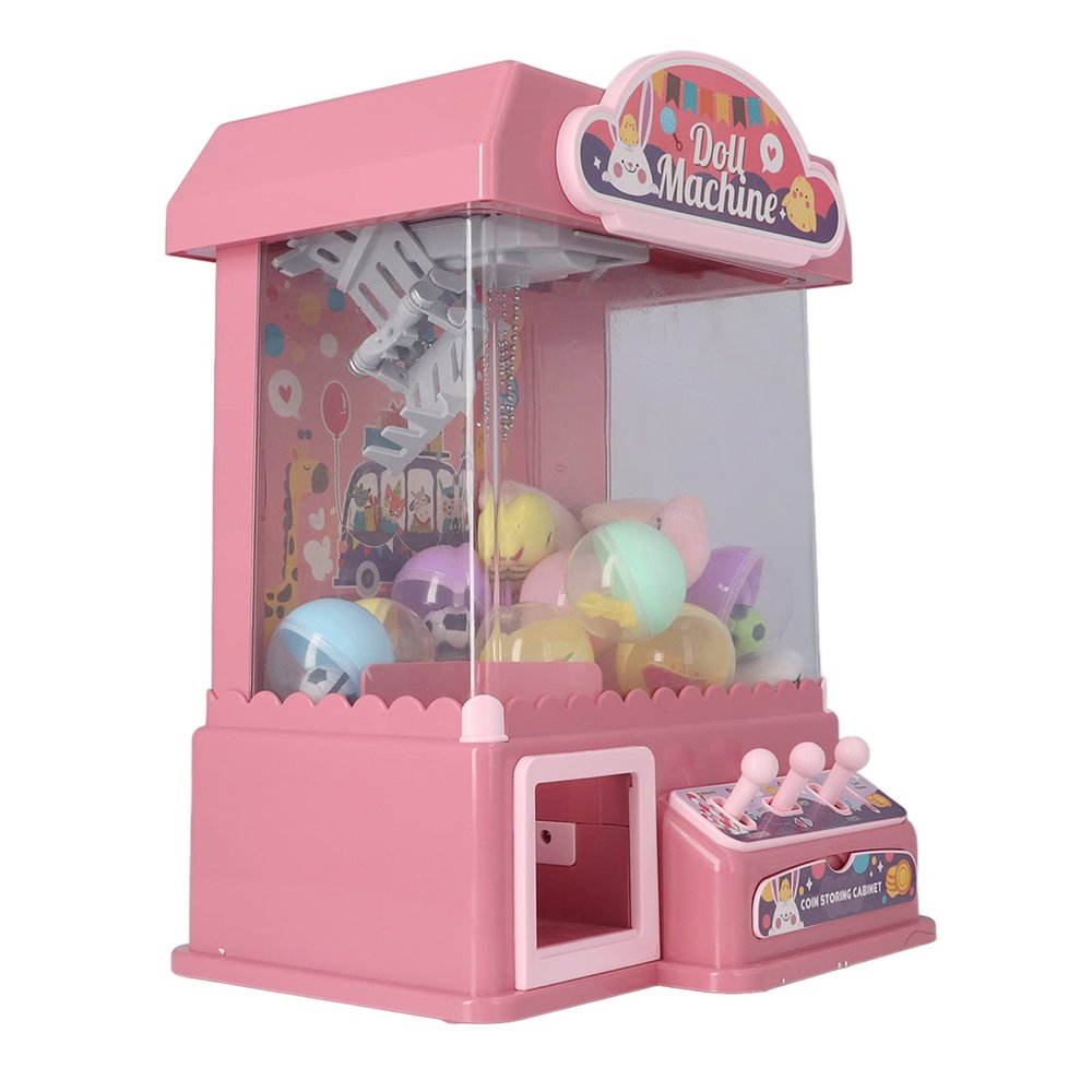 Janzoom Mini Doll Claw Machine, Improve Eye Hand Coordination 10 Eggshell Music Doll Grabber Machine Toy Interactive 20 Coins for Family Party (Pink)