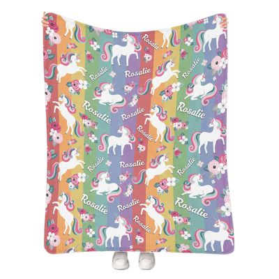 Artsadd Personalized Baby Blankets for Girls, Custom Name Blanket with Rainbow Unicorn Design for Kids Toddler, Customized Fleece Throw Blankets for Newborn Baby Shower Birthday Gifts, 50"x60"