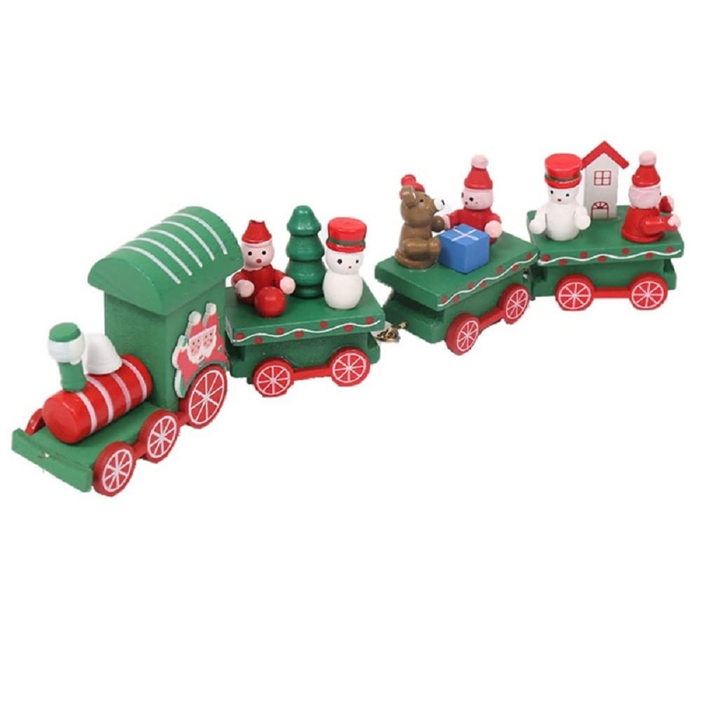 Wooden Train Rail Winter Wonderland Decor Set - Mini Train, Snowman, Christmas Ornament - Toy for Christmas Party, Kids & Adults Gift, Home Decor