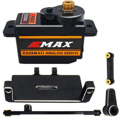 HOPLEX RC Servo EMAX Steering Servo with Mount Bracket, Arm, and Steering Link Set for RC Car Boat Model Parts Axial SCX24 Upgrade Parts (Black)