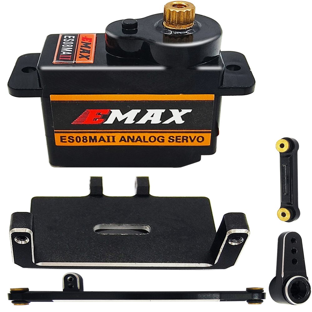 HOPLEX RC Servo EMAX Steering Servo with Mount Bracket, Arm, and Steering Link Set for RC Car Boat Model Parts Axial SCX24 Upgrade Parts (Black)
