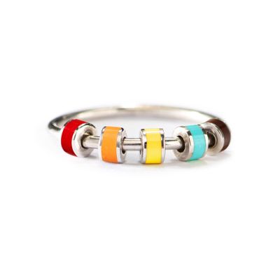 STORYJEWELLERY Fidget Rings for Women, Anti-Anxiety Spinning Spinner Rings, Silver Plated Enamel, Size 7, Lover