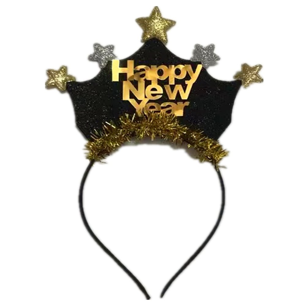 AVMBC Happy New Year Headband Tiara New Years Headband with Star Boppers and Gold Tinsel New Year Eve Holiday Party Decoration Supplies