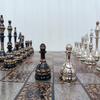 14" Handcrafted Russian Soviet Series Metal Chess Pieces & Board Set with Velvet Storage Box | Brass Metal Luxury Chess Set view 3