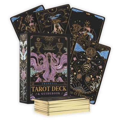 Calmoura Tridevia Tarot Cards with Guide Book (78 Cards)  Rider-Waite Inspired Tarot Deck with Meanings for Beginners and Experts  Intricate Golden Details and Luxurious Gilded Edges