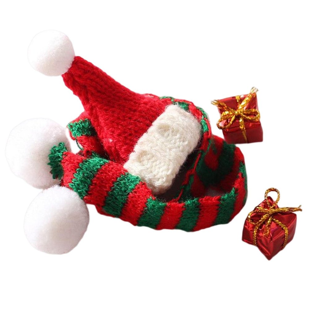Esquirla Miniature Christmas Doll Clothes DIY Accessory Ornaments Christmas Scarf Set Dollhouse Mini Hat Scarf for 1/12 Doll Elf Mini Snowman Santa, Green Scarf