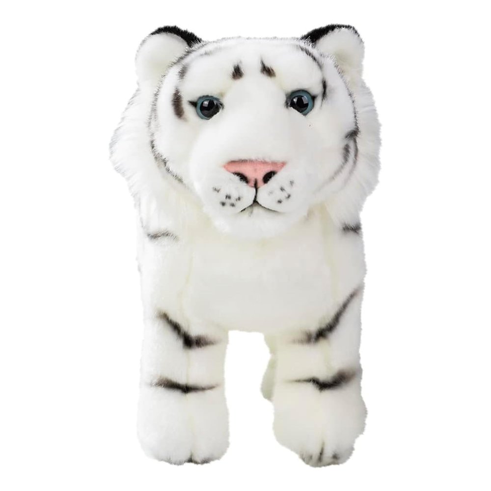 12 Standing Stuffed White Tiger for Boys & Girls, Safari Baby Shower Decorations, Soft Plush, Nursery Dcor, Huggable Soft Toys, Realistic Features, Elephant, Lion, Wolf, Rhino & More (White Tiger)