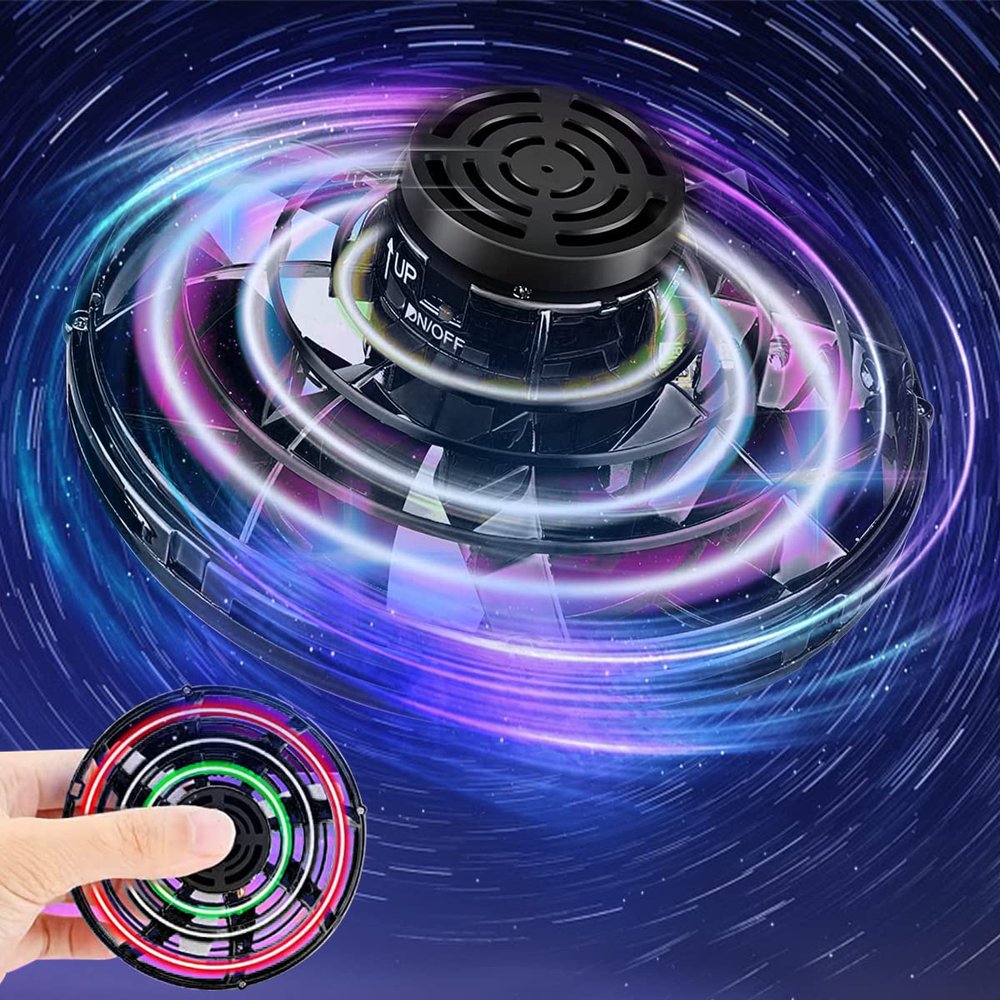 Flying Spinner Mini UFO Drone, Ifly Spinner Fly UFO Flying Fidget Spinner, iFly Hand Controlled Boomerang Drone Cool Toys Gifts for 8 9 10+ Year Old Boys Girls Teens Indoor Outdoor Toys (Black)