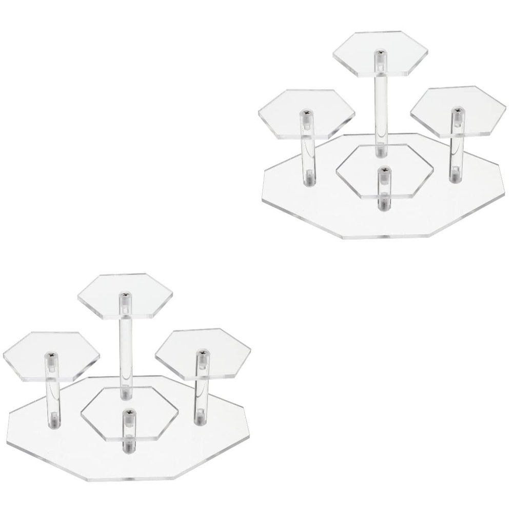 STOBAZA 2pcs Transparent Ladder Display Rack Jewelry Holder Stand Cake Stand Hexagonal Small Display Riser Action Figure Display Case Perfume Organizer Figure Stand Acrylic Doll Cosmetic