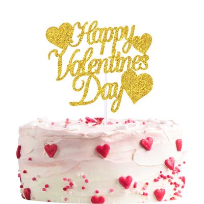 12pcs Gold Glitter Happy Valentine's Day Cake Toppers Food Picks Cake Decorations for Valentine's Day Party Suppliers