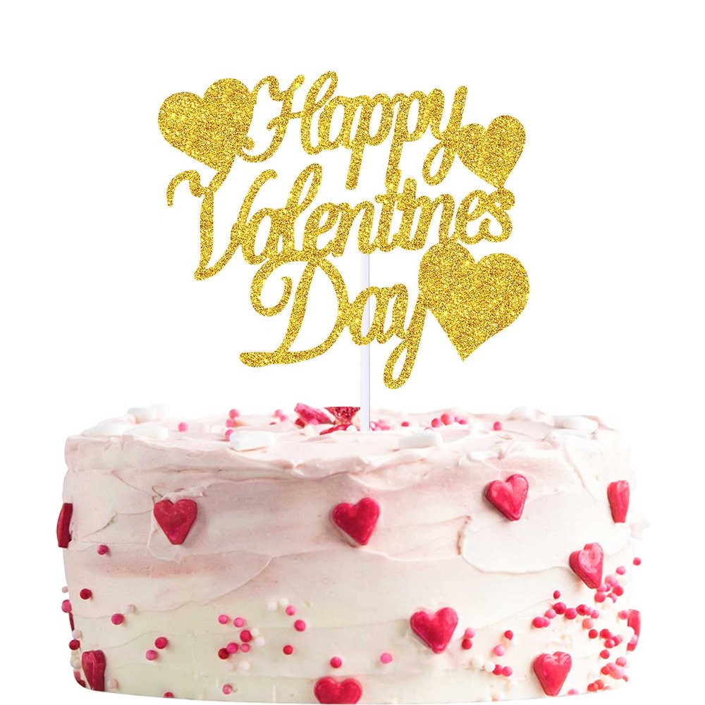 12pcs Gold Glitter Happy Valentine's Day Cake Toppers Food Picks Cake Decorations for Valentine's Day Party Suppliers