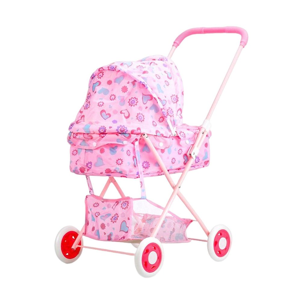 Almencla Folding Stroller Developmental Toys Alloy Miniature Detachable Pushchair Toy for Play House Outdoor Role Play Boys, Pink