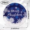 Whaline Christmas Paper Plates White Blue Snowflake Round Disposable Plates 9 Inch Merry Christmas Decorative Tableware for Christmas Winter Holiday Dinner Birthday Party Supplies, 24Pcs view 2