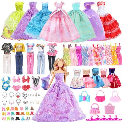 65 PCS Clothes and Accessories Including 5 Wedding Gown Dresses 10 Slip Dress 2 Fashion Dresses 2 Tops 2 Pants 2 Bikini 20 Shoes 22 Accessories for 11.5 Inch Girl Dolls in Random, for Girls