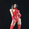Fremego 1/6 Scale Female High Fork Leather Coat Bodysuit Clothes for 12inch PH TBL JO Female Action Figure Body (Red) view 2