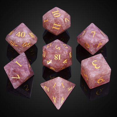 UDIXI Strawberry Quartz Gemstone Dice Set, Stone DND Dice Set for Role Playing Games (Strawberry Quartz)