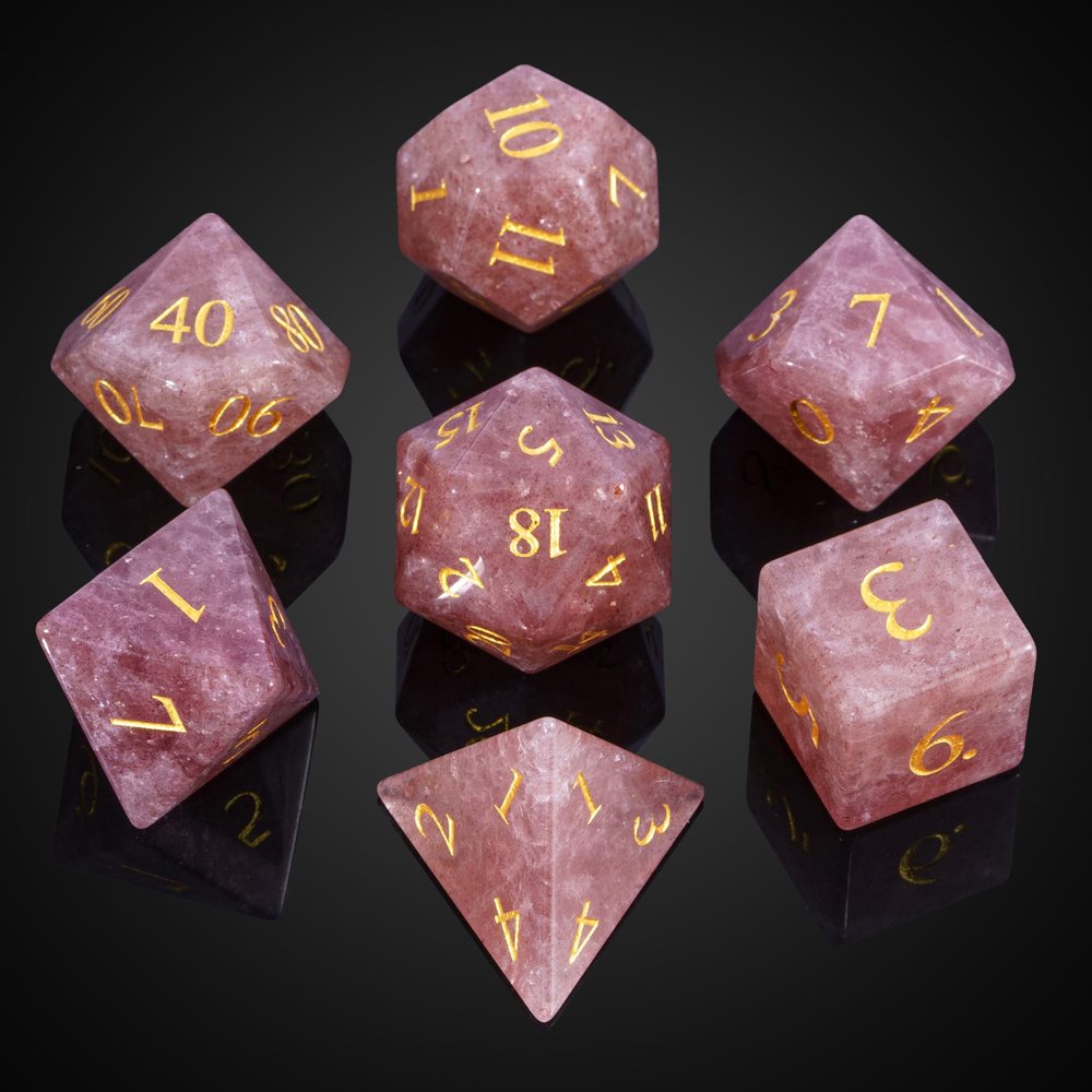 UDIXI Strawberry Quartz Gemstone Dice Set, Stone DND Dice Set for Role Playing Games (Strawberry Quartz)