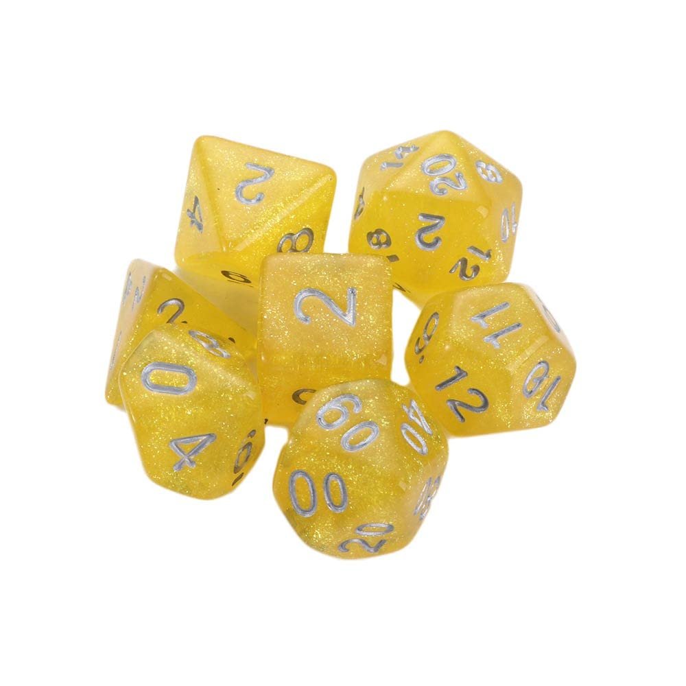 7 Pcs/Set Star Shine Glitter Polyhedral Dice Set D4 D6 D8 D10 D% D12 D20 Game Toys Playing Games Glitter Galaxy Dice(Glitter Yellow on Silver Oil)