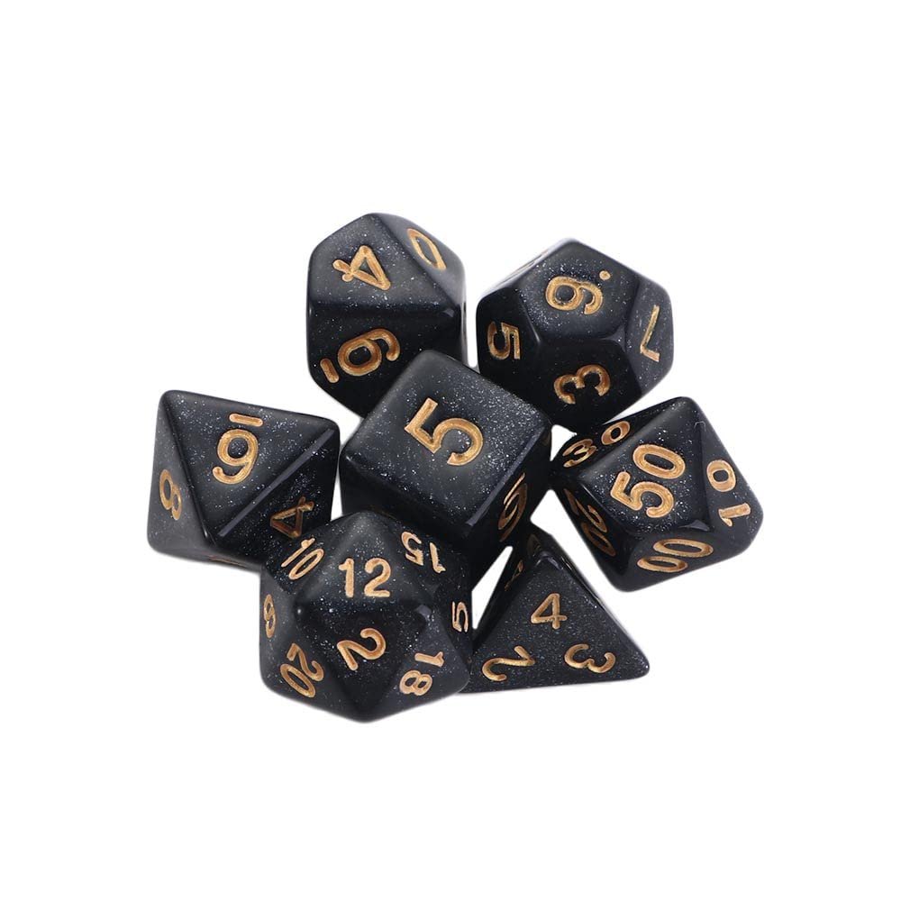 7 Pcs/Set Star Shine Glitter Polyhedral Dice Set D4 D6 D8 D10 D% D12 D20 Game Toys Playing Games Glitter Galaxy Dice(Glitter Black)