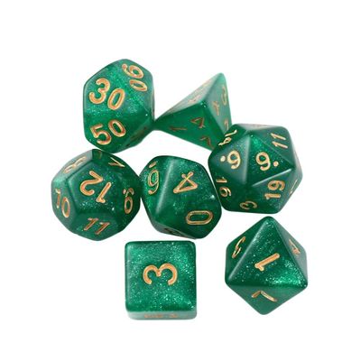 7 Pcs/Set Star Shine Glitter Polyhedral Dice Set D4 D6 D8 D10 D% D12 D20 Game Toys Playing Games Glitter Galaxy Dice(Glitter Emerald)