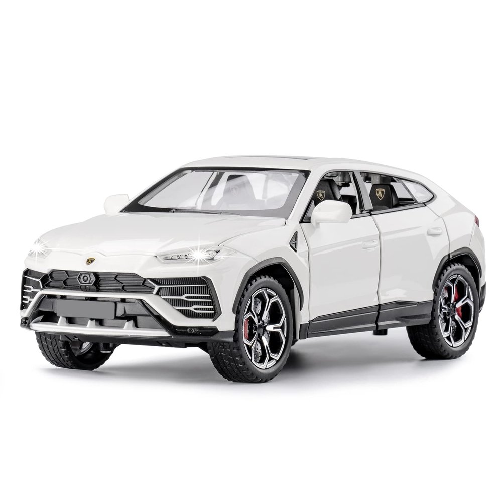 SASBSC Toy Cars for Boys Car Toys for 3 4 5 6 7 8 Year Old Boy Metal Cars for Kids Diecast Model Cars with Light and Sound Birthday Gifts (White, 1:24)
