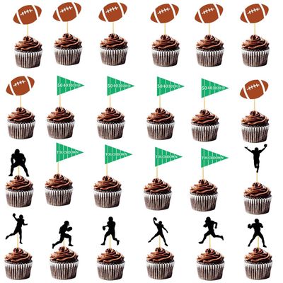 24 pcs Football Cupcake Toppers Rugby Ball Sport Super Ball Cupcake Toppers For Birthday Party