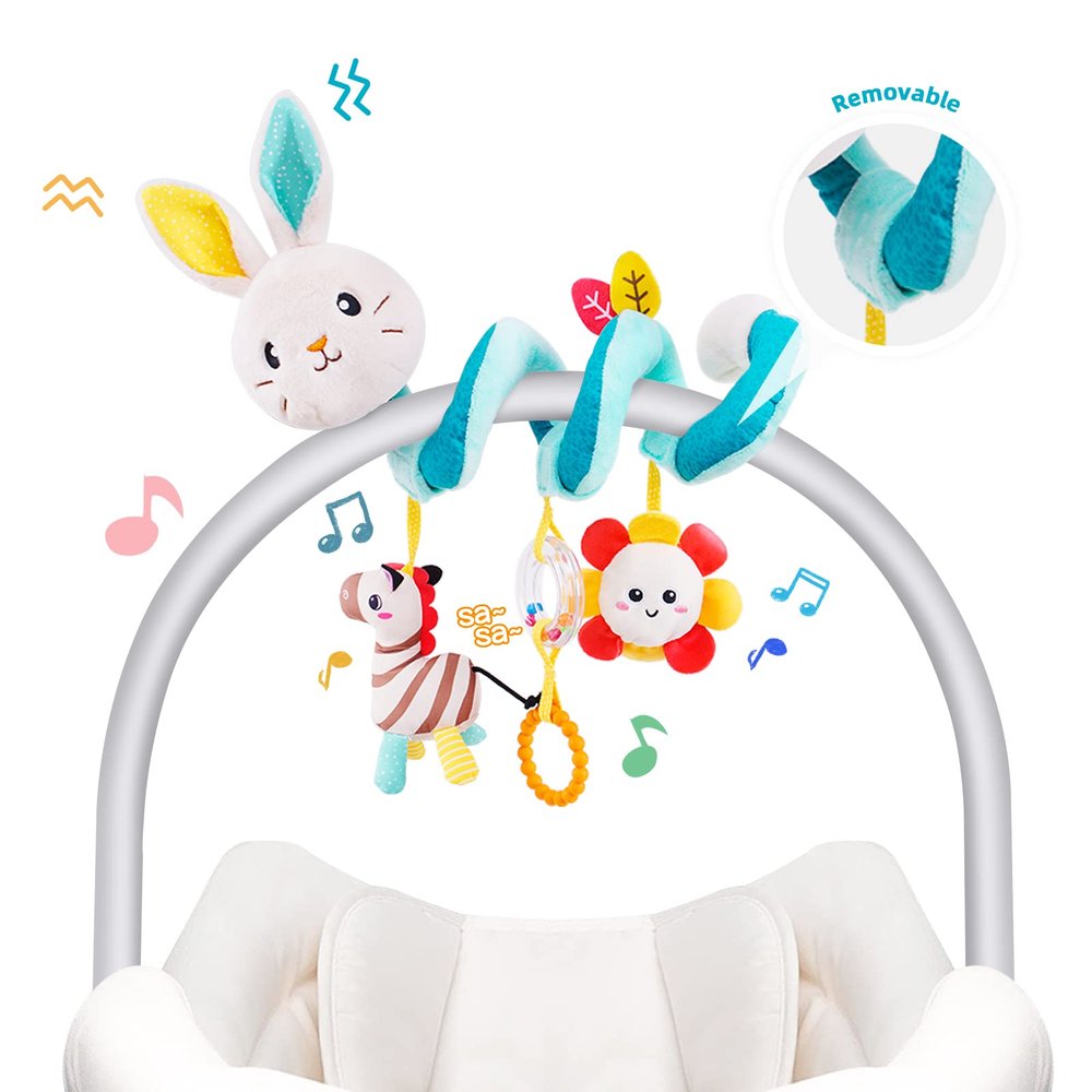 Koty Car Seat Toys, Infant Spiral Plush Toys, Baby Stroller Toys Hanging Crib Activity Toy for CarSeat Crib Bed Stroller, Rabbit Hanging Rattle Gifts for Babies 0-6 MonthsRabbit