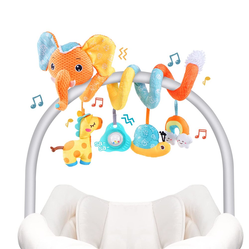 Koty Car Seat Toys, Spiral Car Seat Toy for Infant, Baby Stroller Toys Hanging Crib Activity Toy for CarSeat Crib Bed Stroller, Elephant Hanging Rattle Gifts for Babies 0-6 Months (Orange Elephant)