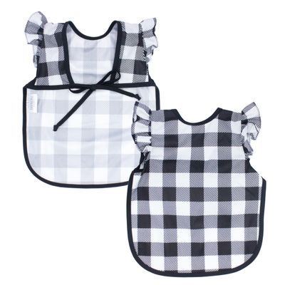 BapronBaby Flutter White Buffalo Plaid Bapron - No Neck Tie Safer Bib for Baby& Toddler - Soft Waterproof Stain Resistant - Machine Washable - Sz Baby/Toddler 6m-3T