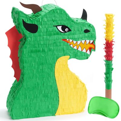 WERNNSAI Dragon Piata - Dinosaur Party Supplies Dino Piata Bundle with Blindfold and Stick for Boys Kids Dragon Theme Birthday Party Game Decorations (15.5" x 10" x 3")