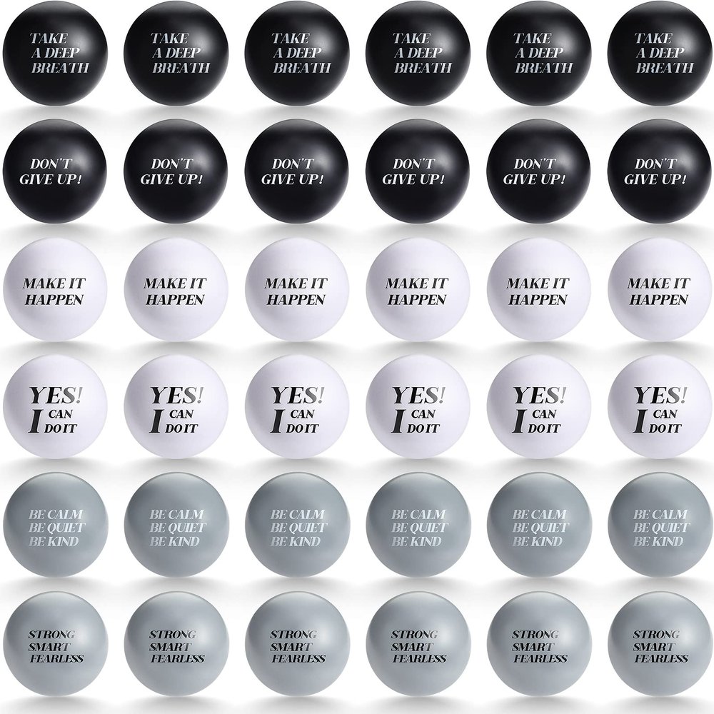 Jerify 60 Pcs Motivational Stress Balls Quote Relief Ball 1.57' Inspirational Foam Stress Ball Bulk Small Anxiety Hand Exercise Balls for Kids Teens Adults Relieve Anxiety Party(Black, White, Gray)
