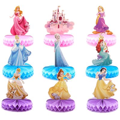 9 PCS Princess Party Honeycomb Centerpieces Decorations, Party Table Topper Decor for Girls Theme Birthday Baby Shower Christmas Party (Princess Theme)