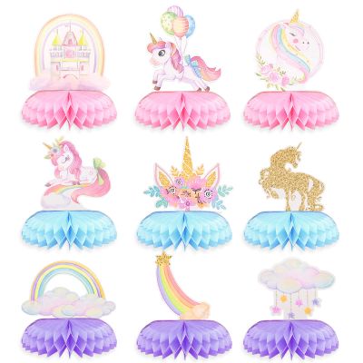 9 PCS Unicorn Party Honeycomb Centerpieces Decorations, Party Table Topper Decor for Girls Theme Birthday Baby Shower Wedding Party (Unicorn Theme)