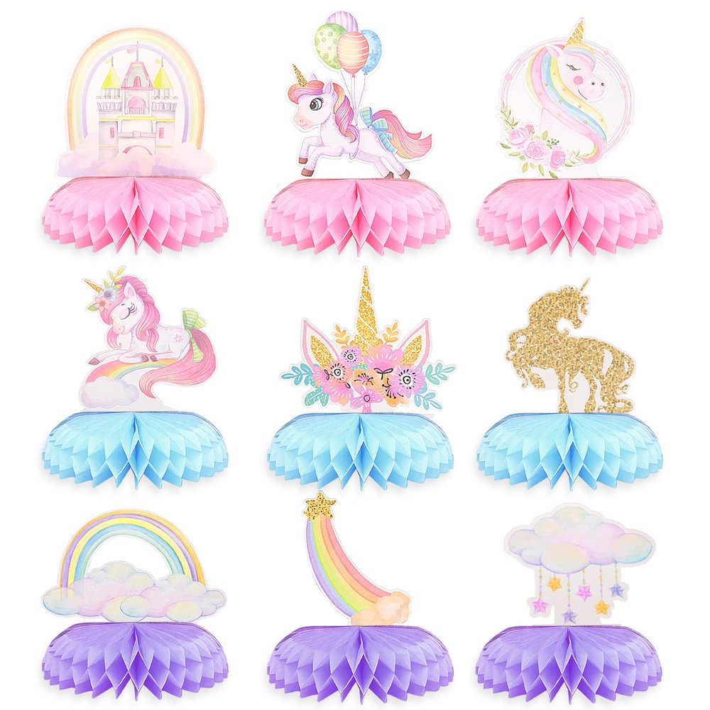 9 PCS Unicorn Party Honeycomb Centerpieces Decorations, Party Table Topper Decor for Girls Theme Birthday Baby Shower Wedding Party (Unicorn Theme)