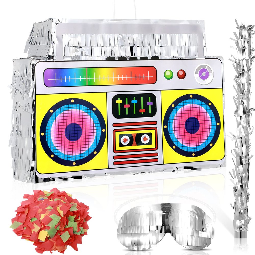 80s Boombox Piata Retro Birthday Party, Decorations, 80s Parties, Hip Hop 90s Theme Supplies Radio Piata for Kids and Adults Mexican Party Game Supplies Favors 16 x 11 Inch
