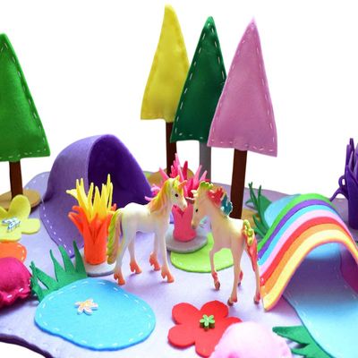 Unicorn Felt Play Mat Montessori Playscape Play Mat Set Flannel Board Kids Montessori Waldorf Small World Playscape