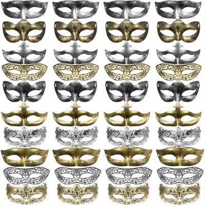 Yunsailing 40 Pcs Masquerade Mask Vintage Antique Venetian Mask for Men Women Parade Party Performance Bar Carnival(Gold, Silver)