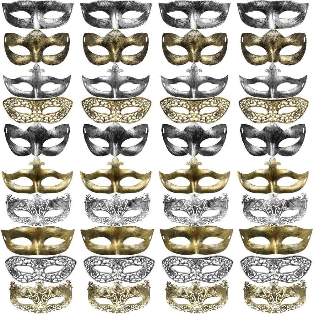 Yunsailing 40 Pcs Masquerade Mask Vintage Antique Venetian Mask for Men Women Parade Party Performance Bar Carnival(Gold, Silver)
