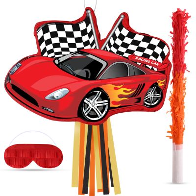 Suilung Race Car Piata Supplies Racing Party Decorations Cars Piata with Blindfold Bat 16.6 x 12.4 x 3.3 Racecar Favor for Race Fans Birthday Party Game Supplies