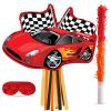 Suilung Race Car Piata Supplies Racing Party Decorations Cars Piata with Blindfold Bat 16.6 x 12.4 x 3.3 Racecar Favor for Race Fans Birthday Party Game Supplies view 1