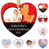 Baby First Personalized Christmas Photo Ornament,Custom Ceramic Christmas Ornaments with Name Text Picture Customized Xmas Tree Decor Newborn Baby Girl Boy Keepsake Gifts - Heart Shape view 1