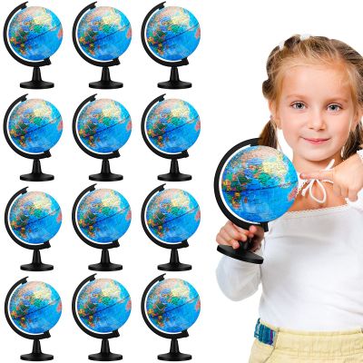 Meooeck 12 Pcs World Globe with Stand 4.6 Inch Geographic World Globe Bulk for Kids Students Learning Educational Classroom Desk Table Decoration, Blue
