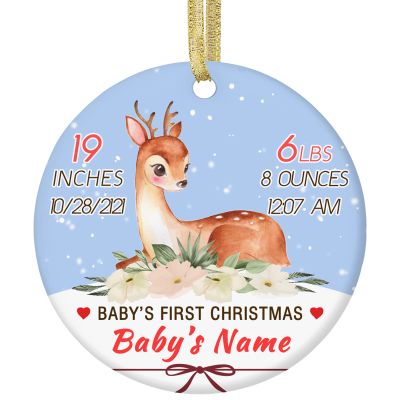 Baby First Personalized Christmas Photo Ornament,Custom Ceramic Christmas Ornaments with Name Text Picture Customized Xmas Tree Decor Newborn Baby Girl Boy Keepsake Gifts - Round Shape