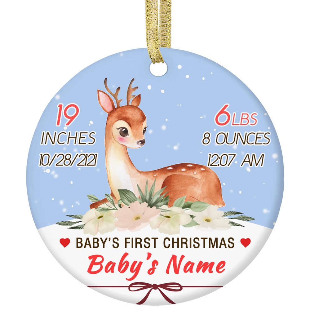 Baby First Personalized Christmas Photo Ornament,Custom Ceramic Christmas Ornaments with Name Text Picture Customized Xmas Tree Decor Newborn Baby Girl Boy Keepsake Gifts - Round Shape