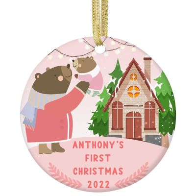 Baby First Personalized Christmas Photo Ornament,Custom Ceramic Christmas Ornaments with Name Text Picture Customized Xmas Tree Decor Newborn Baby Girl Boy Keepsake Gifts - Round Shape