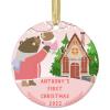 Baby First Personalized Christmas Photo Ornament,Custom Ceramic Christmas Ornaments with Name Text Picture Customized Xmas Tree Decor Newborn Baby Girl Boy Keepsake Gifts - Round Shape view 1