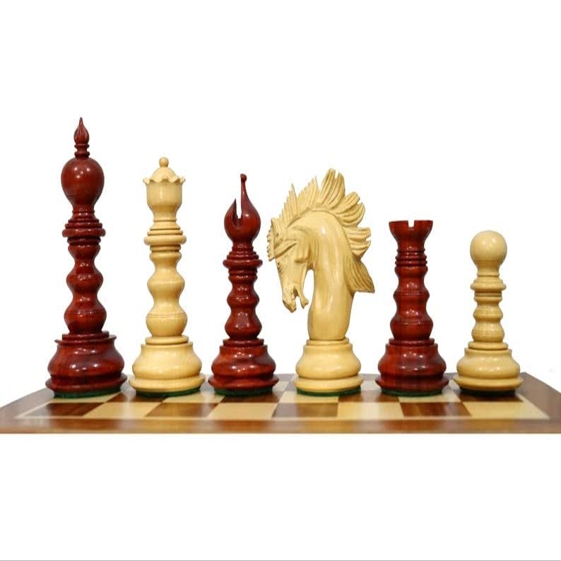 4.3" St. Petersburg Series Luxury Artisan Chess Pieces in Bud Rosewood (Padauk) - Weighted Chess Pieces Set Extra Queens Taj Chess Store